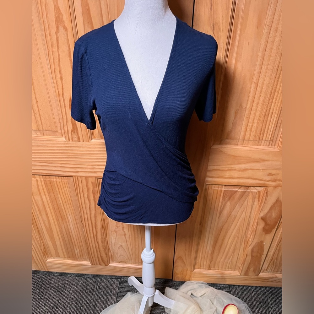 Michael Kors Blue Ruched Wrap Blouse